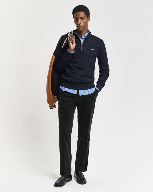 Gant Blue Cotton Cable Half Zip Jumper for men