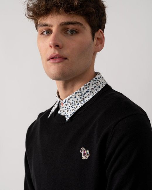 Paul Smith Black Ps Crew Neck Zebra Badge Jumper for men
