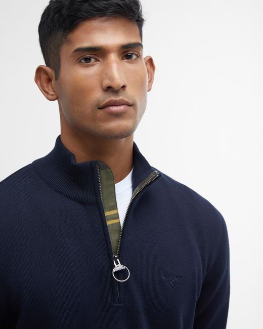 Barbour Blue Cotton Half Zip Jumper for men
