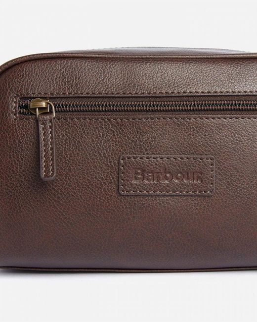 Barbour Brown Leather Washbag Colour: Dark for men