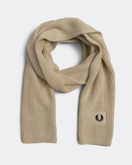 Fred Perry Natural Waffle Knit Patch Brand Rib Scarf for men