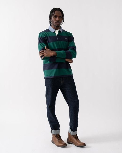 Gant Green Regular Fit Chambray Stripe Heavy Rugger Colour: 373 Deep Forest, Size: L for men