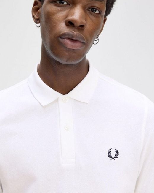 Fred Perry White Long Sleeve Plain Signature Polo Shirt for men