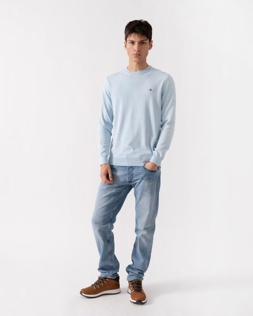 Gant Blue Classic Cotton Crew Neck Jumper for men