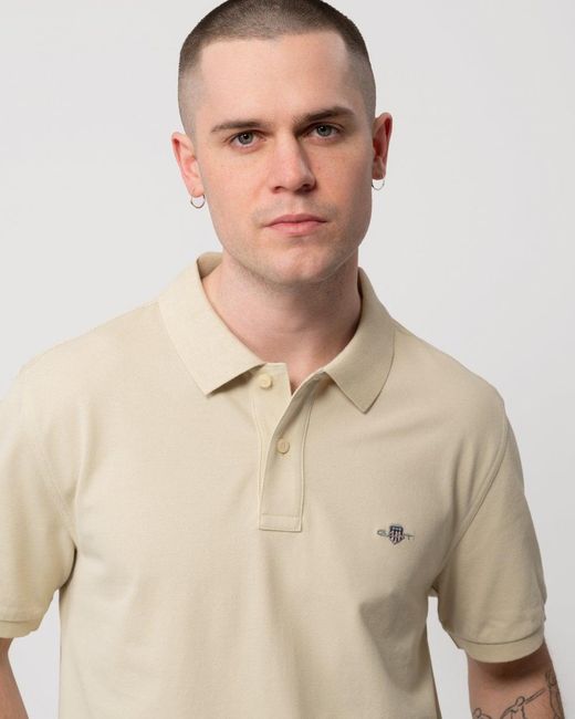 Gant Natural Regular Fit Short Sleeve Shield Logo Pique Polo for men