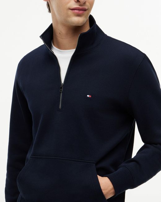 Tommy Hilfiger Blue Essential Terry 1/4 Zip Sweatshirt for men