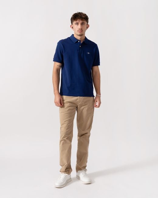 Gant Blue Regular Fit Short Sleeve Shield Logo Pique Polo for men