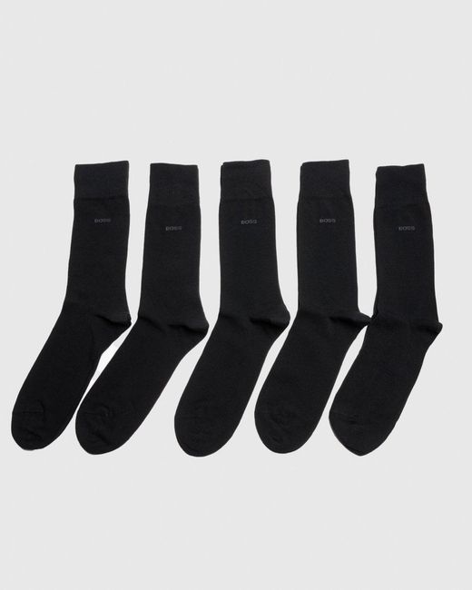 Boss Black 5 Pack Regular Length Uni Color Combed Cotton Socks for men