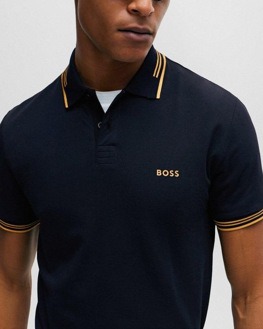 Boss Blue Paul Short Sleeve Polo Shirt With Contrast Tipping Nos for men