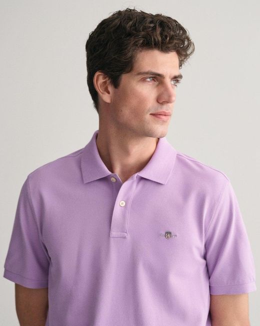 Gant Purple Regular Fit Short Sleeve Shield Logo Pique Polo for men