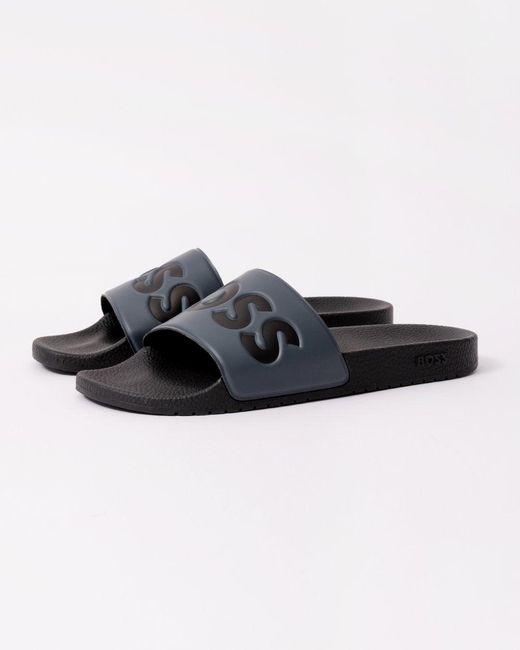 Boss Black Boss Aryeh Italian-Made Slides With Large Logo Detail Colour: Medium 036 for men