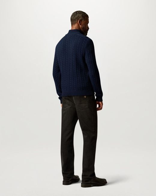 Belstaff Blue Westport Quarter Zip Cable Knit Jumper for men
