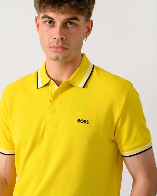 Boss Yellow Paddy Cotton-Piqué Polo Shirt With Contrast Logo for men