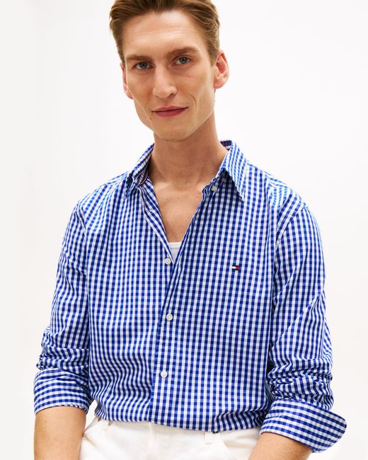 Tommy Hilfiger Blue Flex Poplin Gingham Long Sleeve Shirt for men