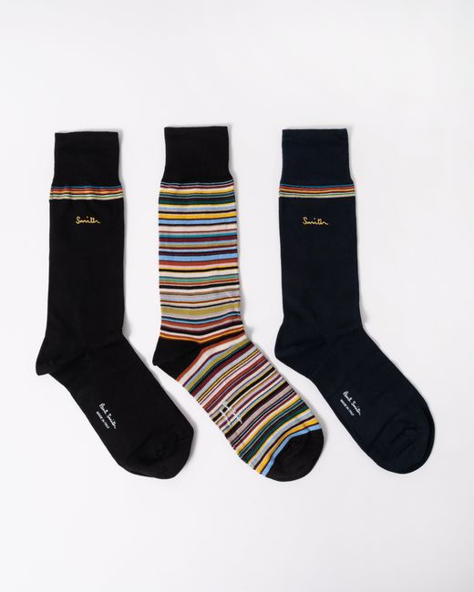 Paul Smith Black 3-Pack Socks With Signature Logo for men