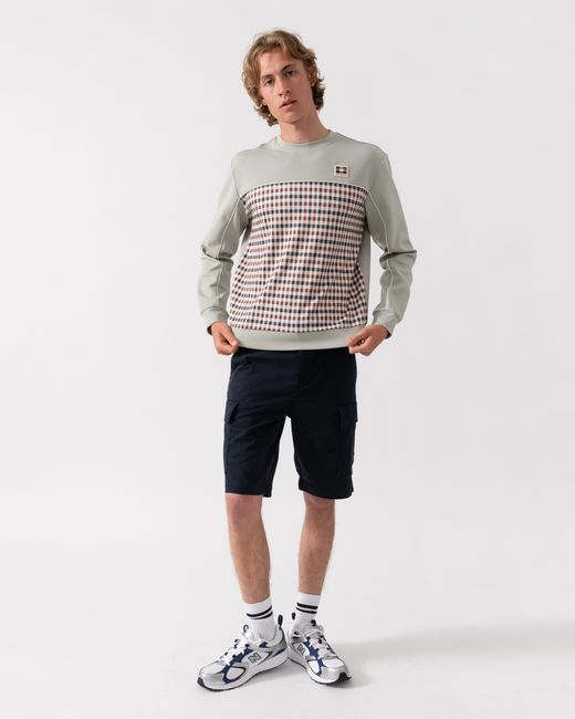 Aquascutum Gray Club Check Crewneck Sweatshirt for men