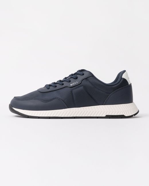Boss Blue Titanium Runn Low-Top Trainers With Textured Uppers for men