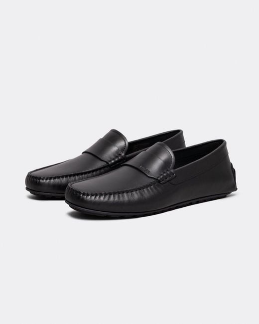 Boss Black Noel Nappa-leather Driving Moccasins With Embossed Logo for men