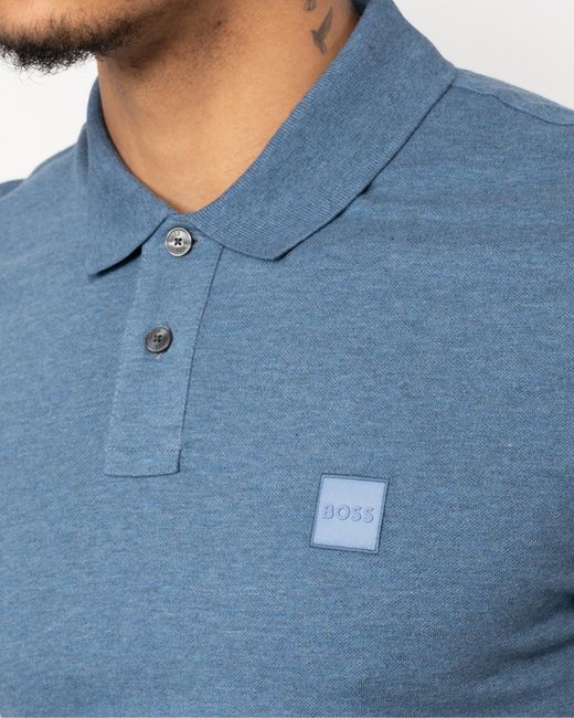 Boss Blue Passenger Stretch-cotton Slim-fit Polo Shirt With Logo Patch for men