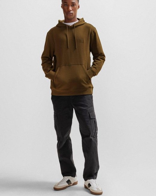 Boss Brown Wetalk Pullover Hoodie With Logo Patch for men