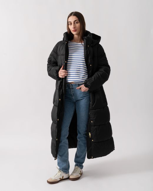 Joules Black Pitchside Long Padded Jacket