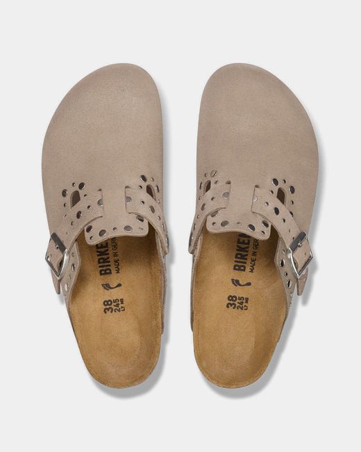 Birkenstock White Boston Rivet Suede Leather Clogs