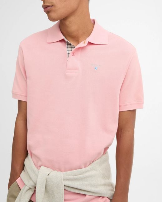 Barbour Pink Tartan Pique Polo for men