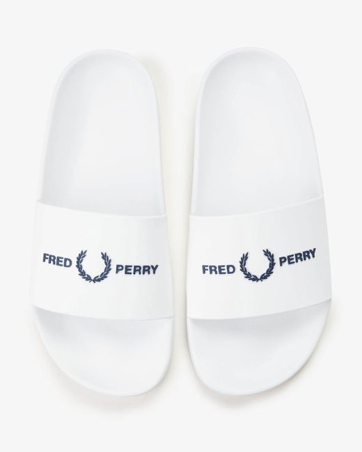 Fred Perry White Branded Slider for men