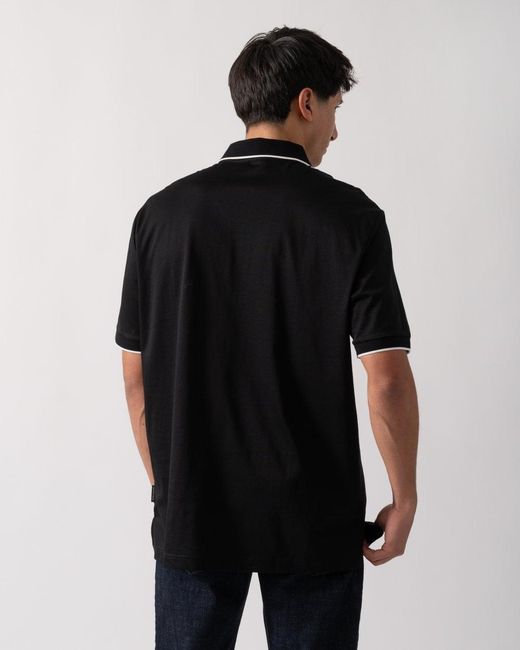 ARMANI EXCHANGE Black A|x Monogram Contrast Tipped Polo Shirt for men