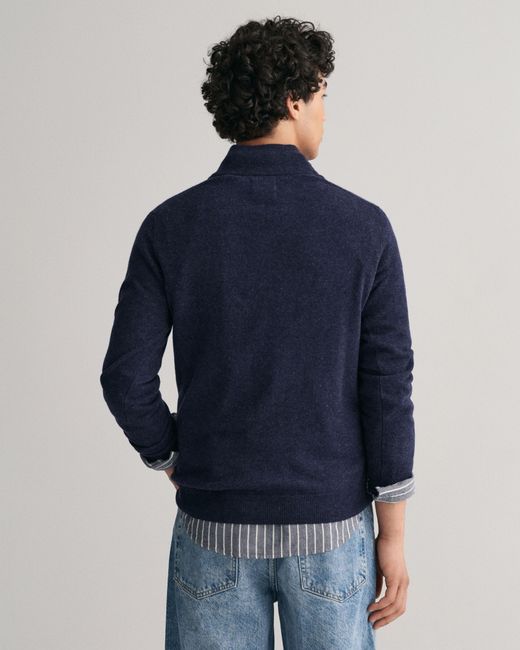 Gant Blue Superfine Lambswool Half Zip Cardigan for men