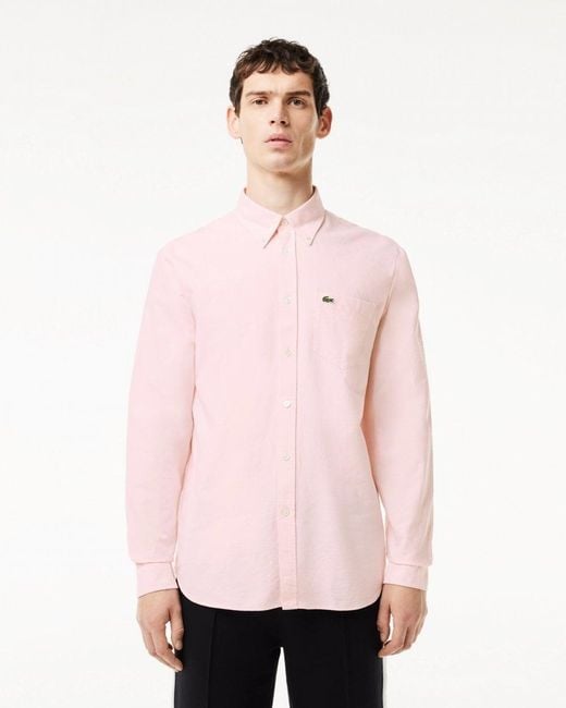 Lacoste Pink Casual Long Sleeve Woven Shirt for men