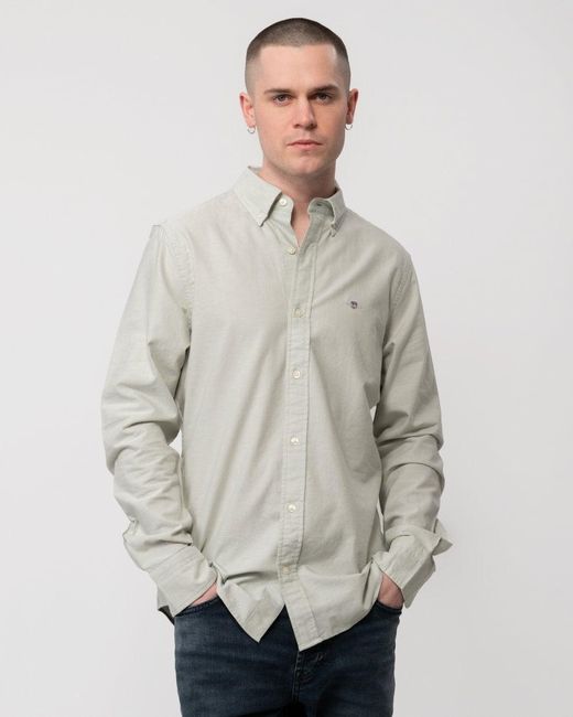Gant White Slim Fit Long Sleeve Oxford Shirt for men