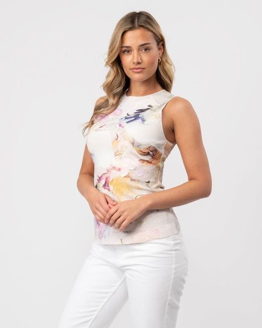 Ted Baker White Aimley Stitch Detail Printed Racer Top