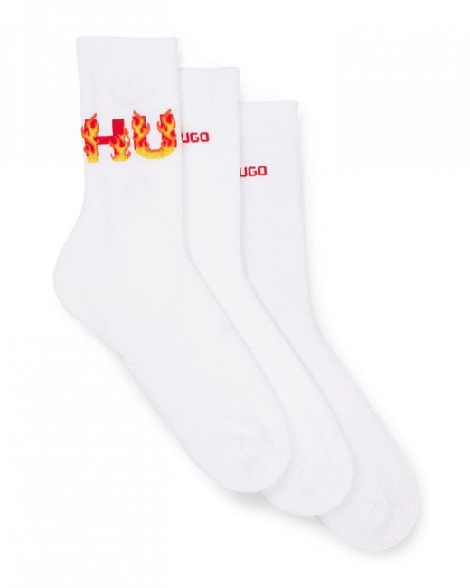 HUGO 3-pack Rib Flames Quarter Length Combed Cotton Socks in White for Men  | Lyst UK