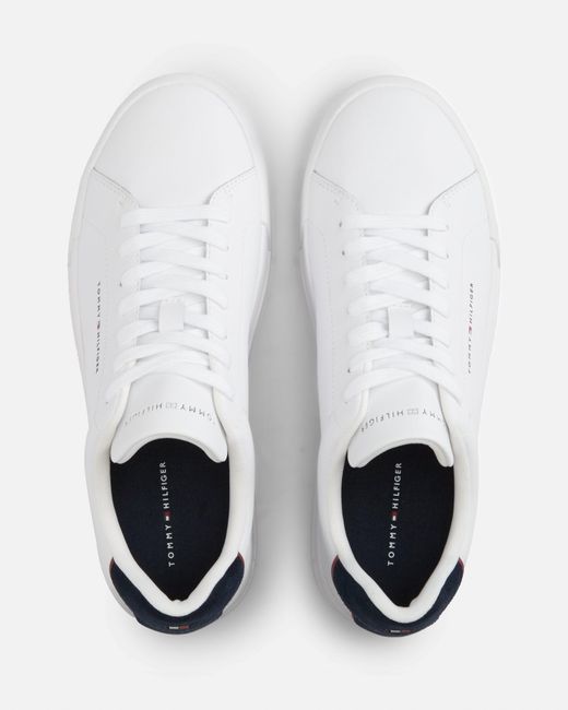 Tommy Hilfiger White Court Leather Detailed Trainer for men