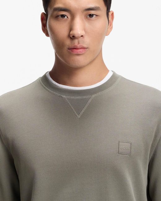 Boss Gray Westart Crew Neck Sweatshirt With Logo Patch for men