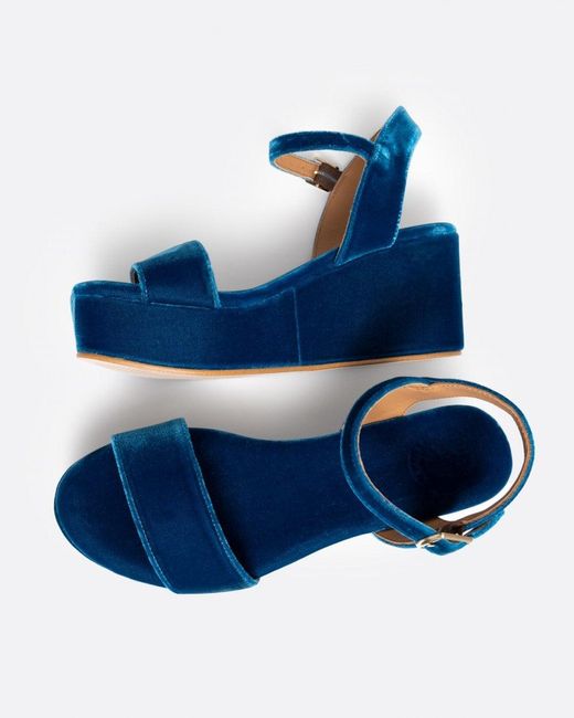 Penelope Chilvers Blue Girasol Velvet Platform Sandal