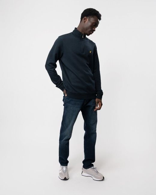Lyle & Scott Blue Embroidered Quarter Zip Sweatshirt for men