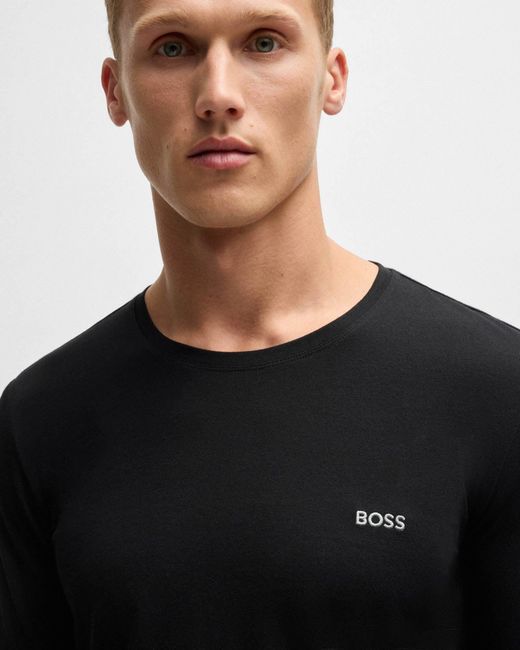 Boss Black Mix&Match Long Sleeve Stretch-Cotton T-Shirt With Embroidered Logo for men