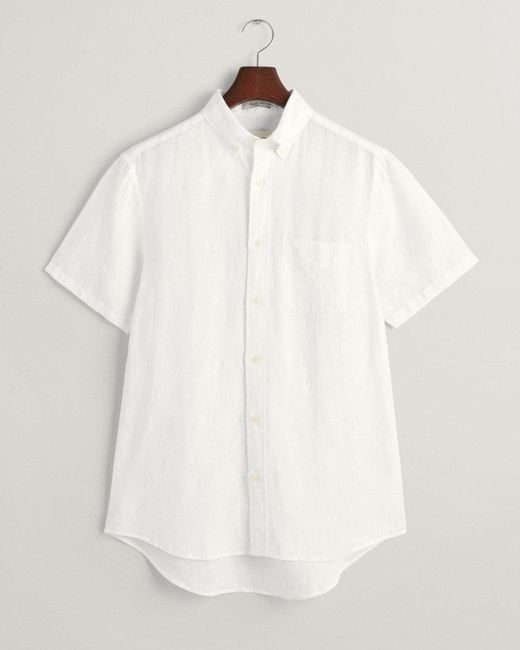 Gant White Regular Linen Short Sleeve Shirt for men