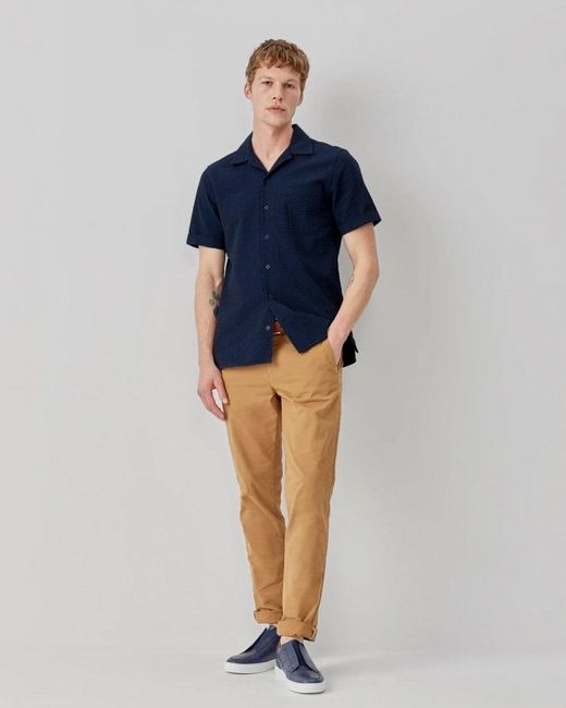 Oliver Sweeney Blue Ravenshead Cotton Seersucker Short Sleeved Shirt for men