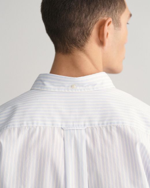 Gant White Regular Fit Long Sleeve Poplin Stripe Shirt for men