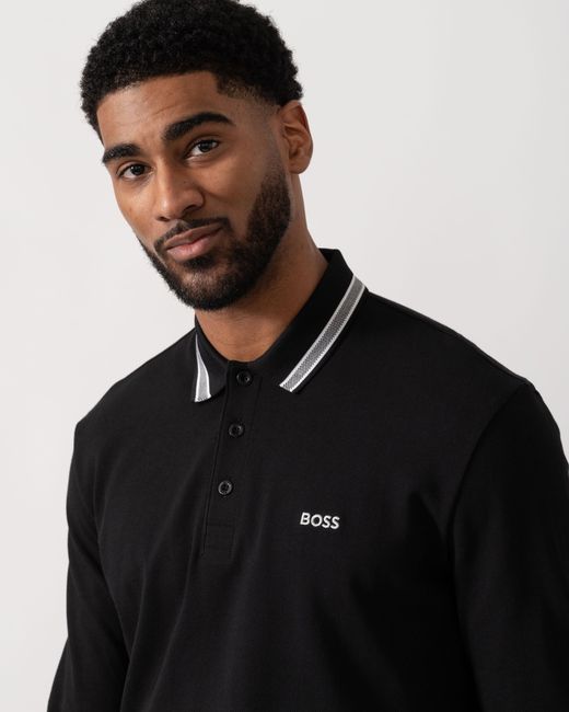 Boss Black Plisy Long Sleeve Polo Shirt for men