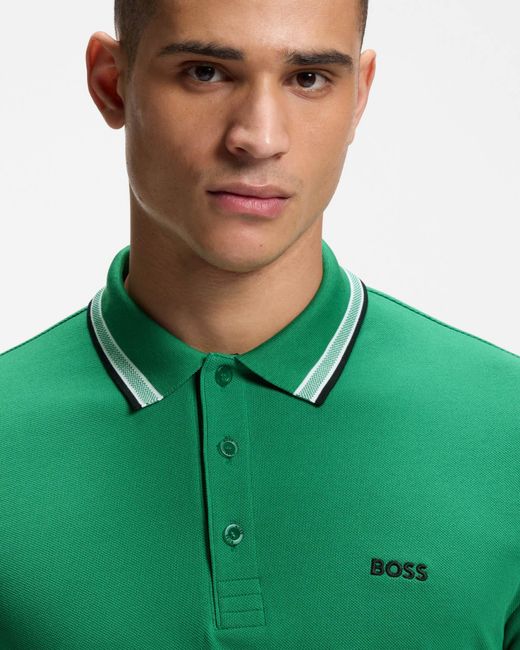 Boss Green Paddy Cotton-Piqué Polo Shirt With Contrast Logo for men