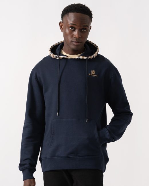 Aquascutum Blue Club Check Hoodie Fleece for men