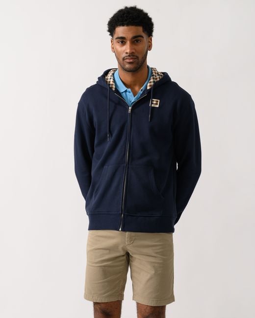 Aquascutum Blue Full Zip Badge Hoodie for men