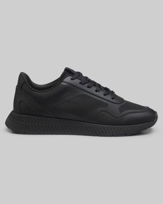 Boss Black Titanium Mixed-Material Trainers With Ridged Outsole for men