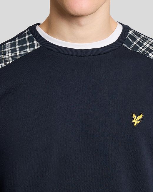Lyle & Scott Blue Check Panelled Crew Neck Sweatshirt for men