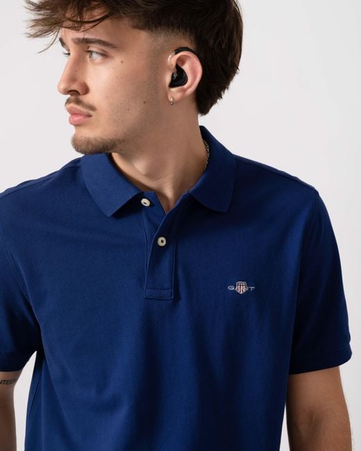 Gant Blue Regular Fit Short Sleeve Shield Logo Pique Polo for men