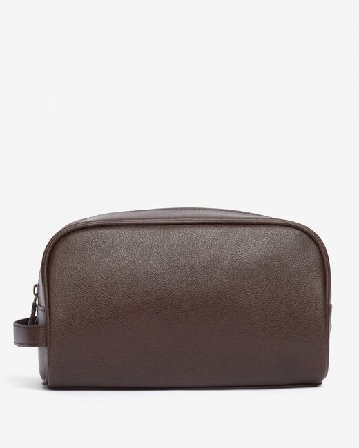 Barbour Brown Leather Washbag Colour: Dark for men